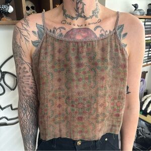 Vintage 90s 2000s Cropped Ornamental Floral Camisole ~ Size Medium